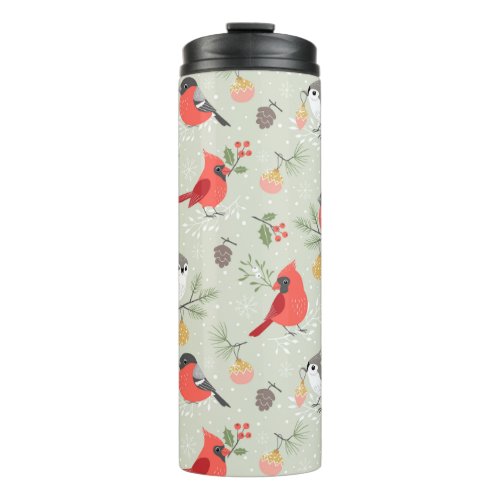 Cute Christmas Bird Pattern Holiday Design Thermal Tumbler