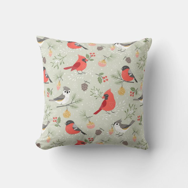 Cute Christmas Bird Pattern Holiday Design Throw Pillow (Front)