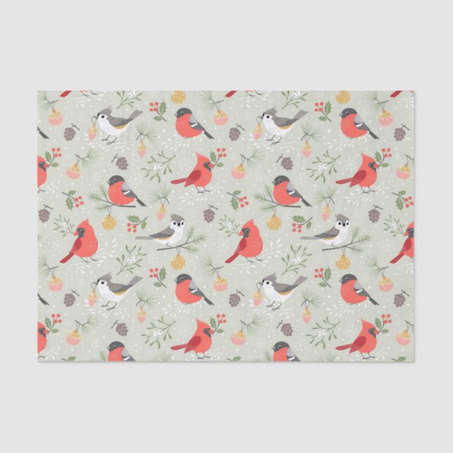 Cute Christmas Bird Pattern Holiday Design Tissue Paper (Front)
