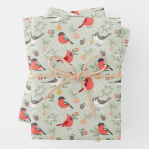 Cute Christmas Bird Pattern Holiday Design Wrapping Paper Sheets