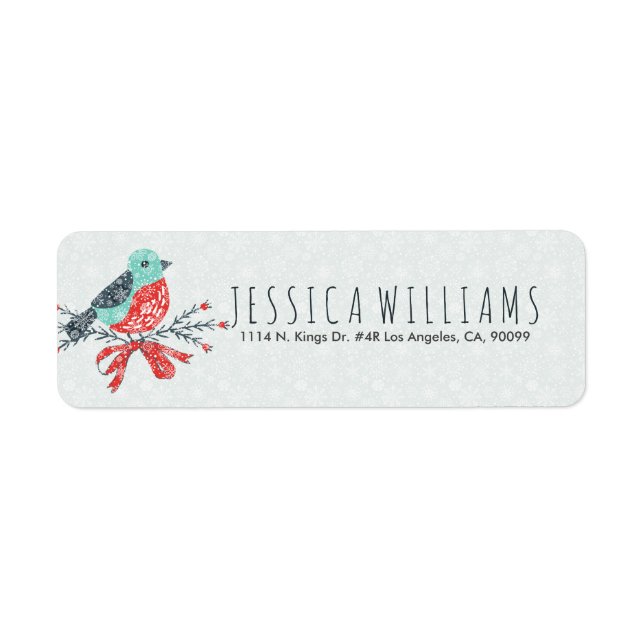 Cute Christmas Bird Red Turquoise & White Label (Front)