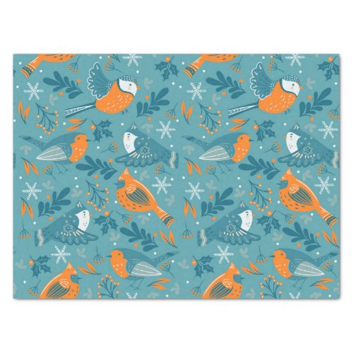 Cute Christmas birds and snowflakes pattern Tissue Paper