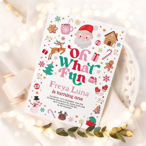 Cute Christmas Birthday Oh What Fun Girl Birthday Invitation