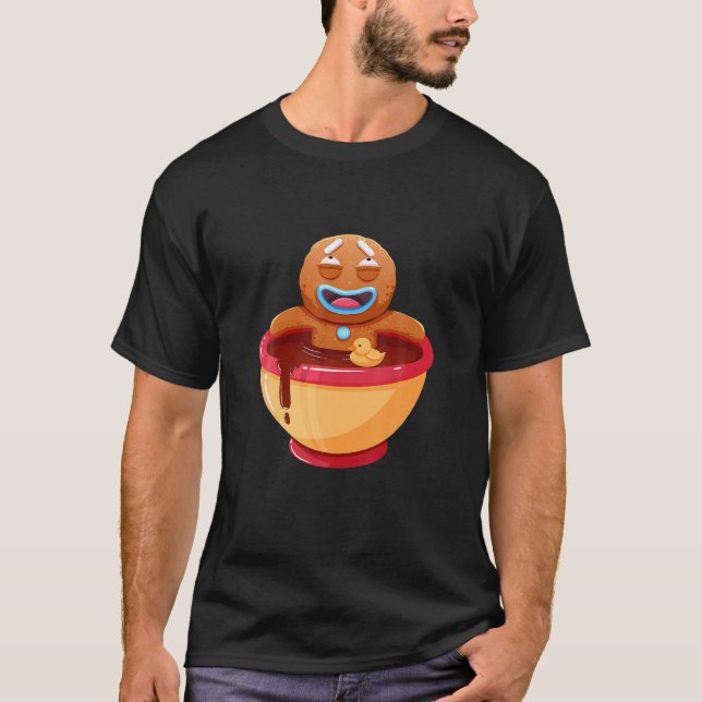 Cute Christmas Biscuit Bread Coffee Art Design T-Shirt (Front)