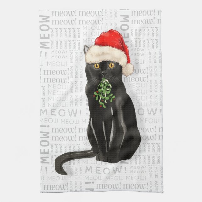 Cute Christmas Black Cat for Pet Lovers Kitchen Towel (Vertical)