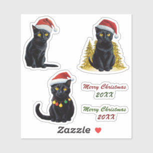 Cute Christmas Black Cat in Santa Hat Custom  Sticker