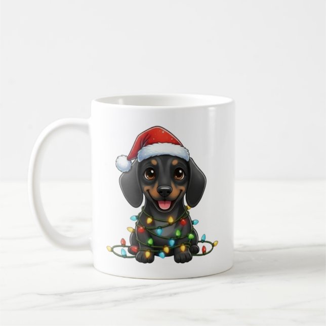 Cute Christmas Black Dachshund Mug (Left)