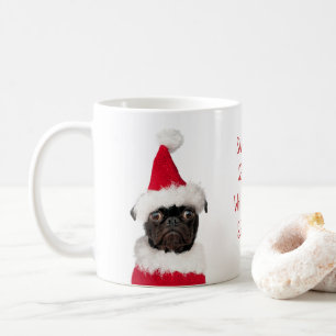 Cute Christmas Black Pug Puppy Santa Sees You Coffee Mug
