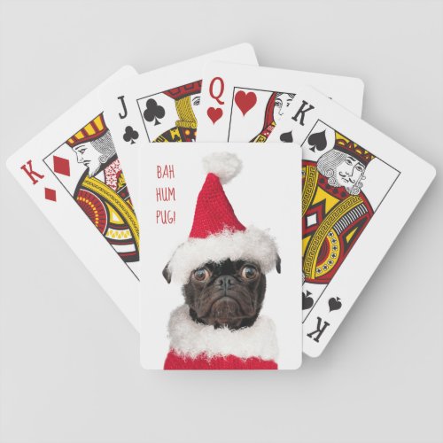 Cute Christmas Black Pug Santa Bah HumPug Playing Cards