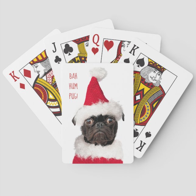 Cute Christmas Black Pug Santa Bah HumPug Poker Cards (Back)