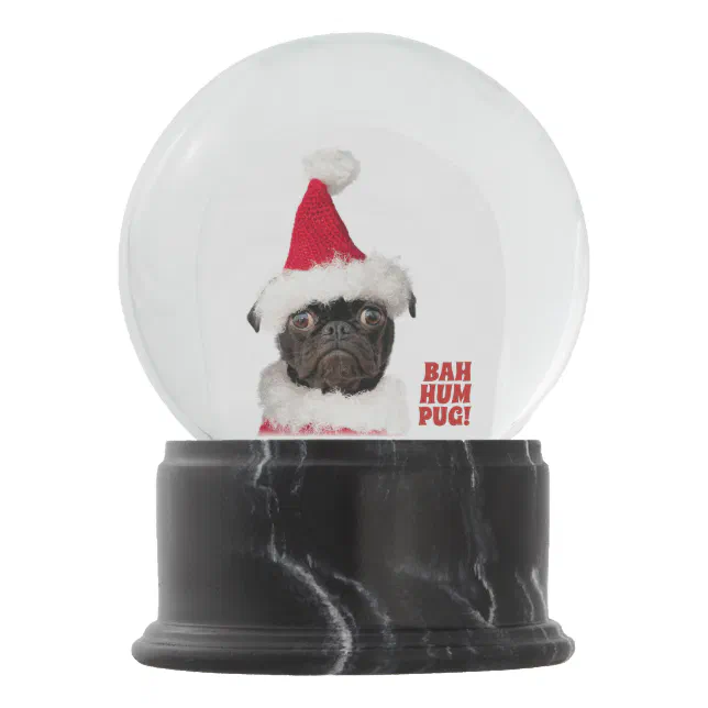 Cute Christmas Black Pug Santa Bah HumPug Snow Globe | Zazzle