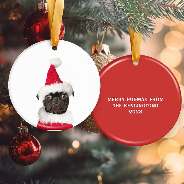 Cute Christmas Black Pug Santa Hat Ceramic Ornament (Cute Christmas Black Pug Santa Hat Ceramic Ornament)