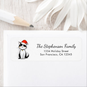 Cute Christmas Black & White Cat Return Address Label