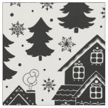 Cute Christmas Black White Houses Pine Trees Fabric