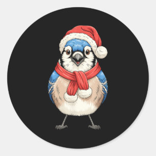 Cute Christmas Blue Jay Santa Bird Watching Classic Round Sticker