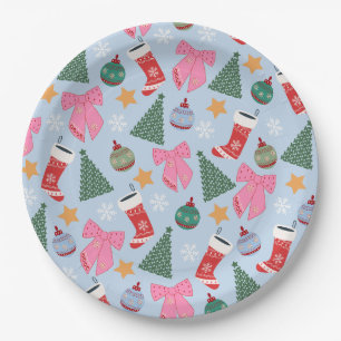 Cute Christmas Blue Paper Plates