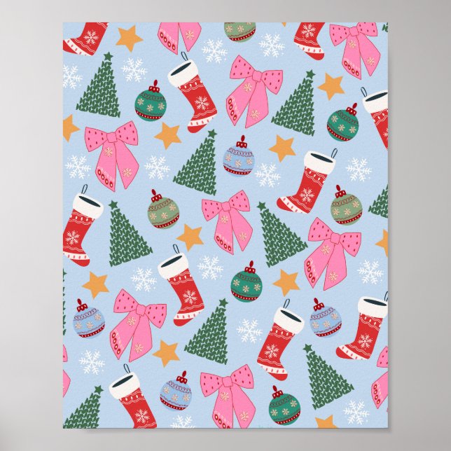 Cute Christmas Blue Poster (Front)