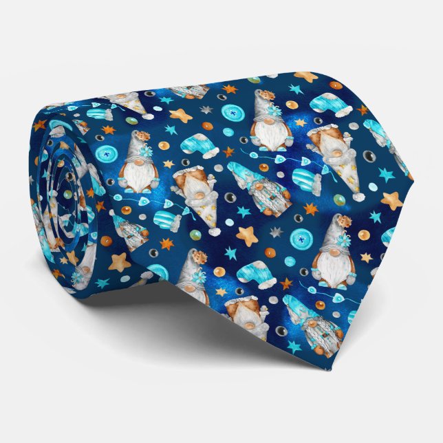Cute Christmas Blue Scandinavian Gnomes     Neck Tie (Rolled)