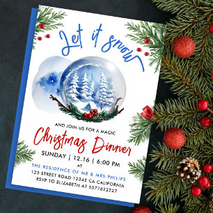 Cute Christmas Blue Winter Snow Globe Watercolor Invitation