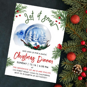 Cute Christmas Blue Winter Snow Globe Watercolor Invitation