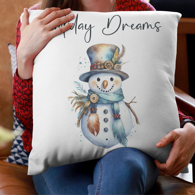 Cute Christmas Boho Snowman Holiday Dreams  Throw Pillow (Creator Uploaded)