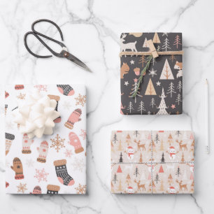 Cute Christmas Boho Wrapping Paper Sheets