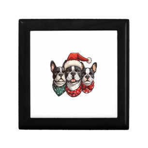 Cute Christmas Boston Terrier Dogs Santa Hat Snowf Gift Box