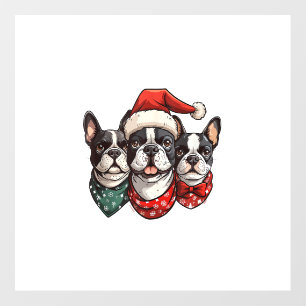 Cute Christmas Boston Terrier Dogs Santa Hat Snowf Wall Decal