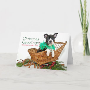 Cute Christmas Boston Terrier puppy Holiday Card