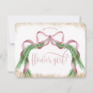 cute christmas bow pink watercolor FLOWER GIRL Invitation