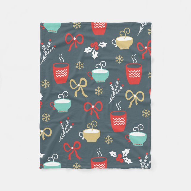 Cute Christmas Bows And Cups Fleece Blanket (Front)
