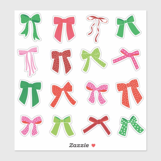 Cute Christmas Bows Red Green Pink on white Sticker (Sheet)