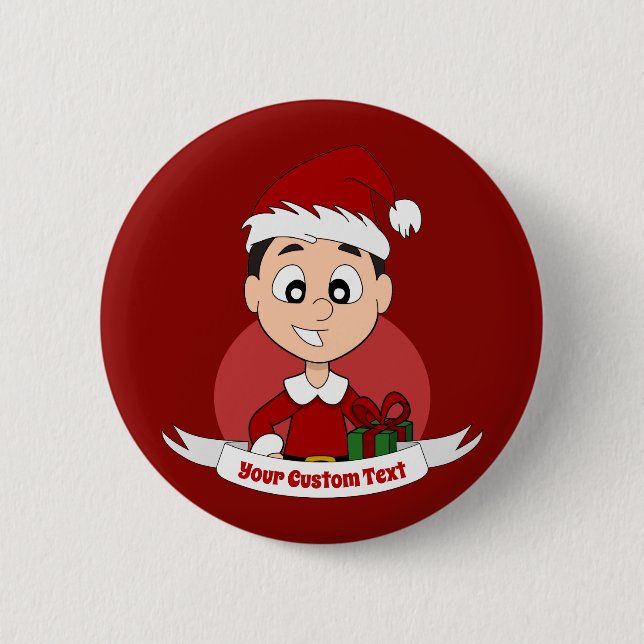 Cute Christmas boy cartoon Button (Front)