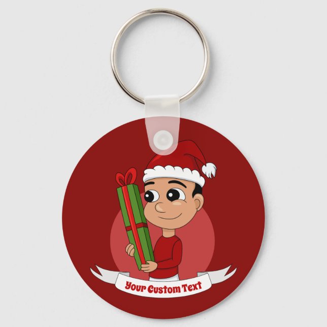 Cute Christmas boy cartoon Keychain (Front)