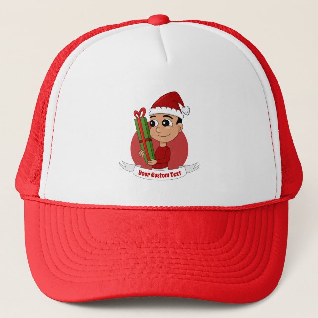 Cute Christmas boy cartoon Trucker Hat (Front)