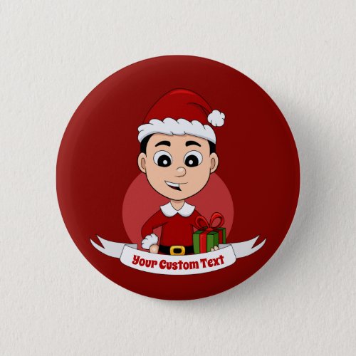 Cute Christmas boy with black hair Button