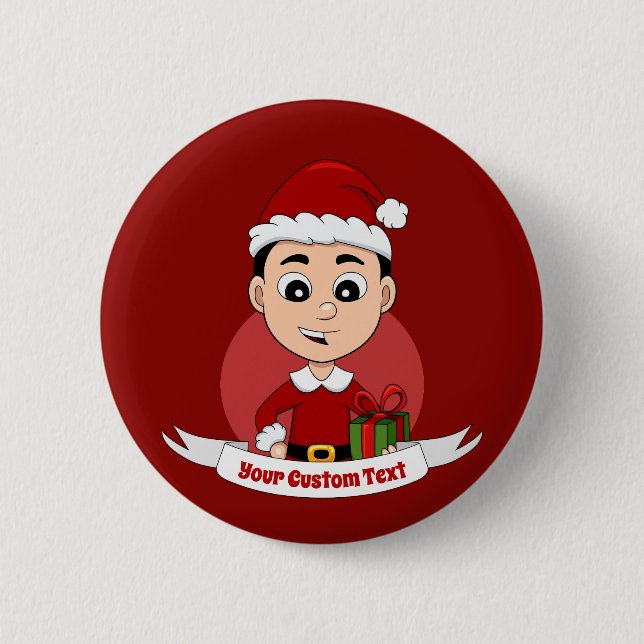 Cute Christmas boy with black hair Button (Front)