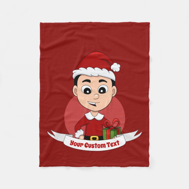Cute Christmas boy with black hair Fleece Blanket (Front)