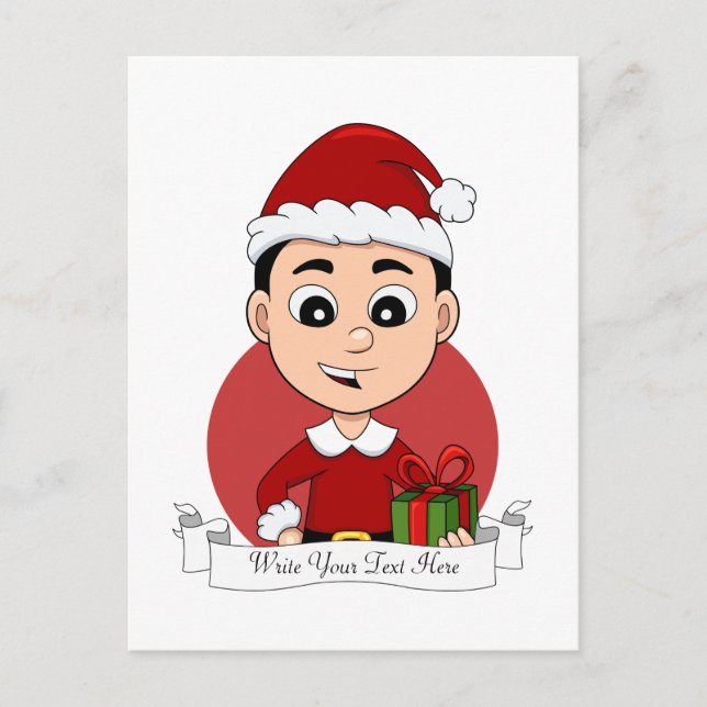 Cute Christmas boy with black hair Holiday Postcard (Front)