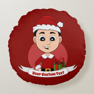 Cute Christmas boy with black hair Round Pillow