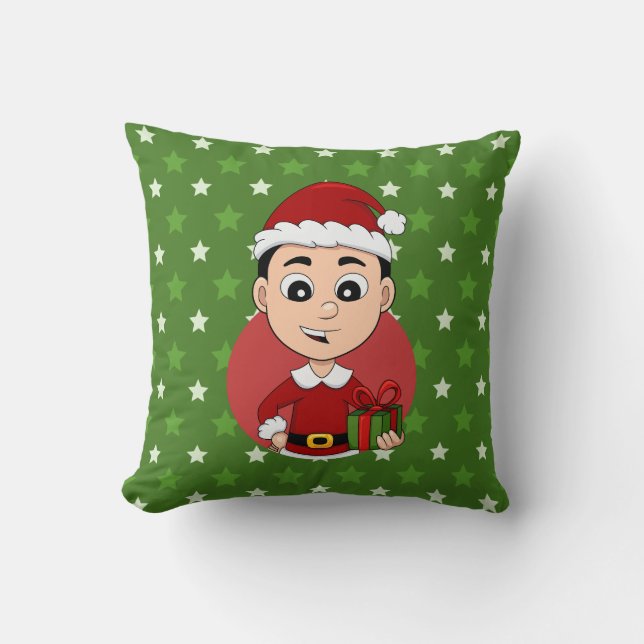 Cute Christmas boy with black hair Throw Pillow (Front)