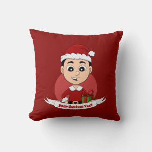 Cute Christmas boy with black hair Throw Pillow
