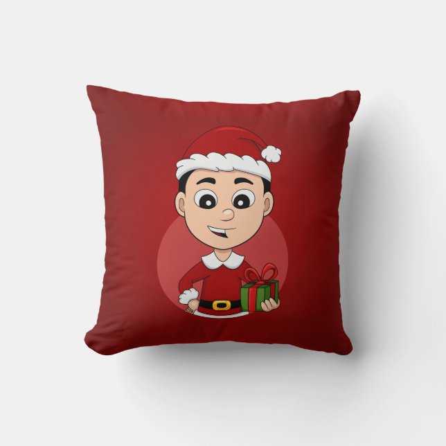 Cute Christmas boy with black hair Throw Pillow (Front)