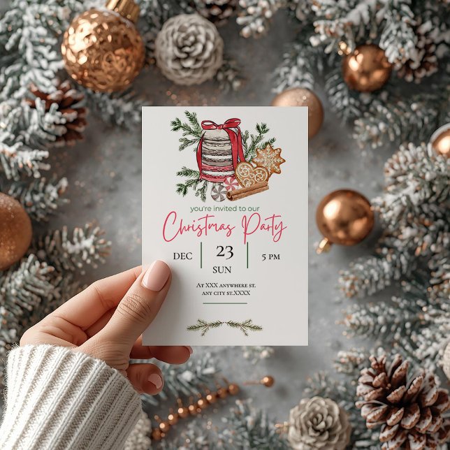 Cute Christmas Bright Holiday Party Christmas Bake Invitation (Creator Uploaded)
