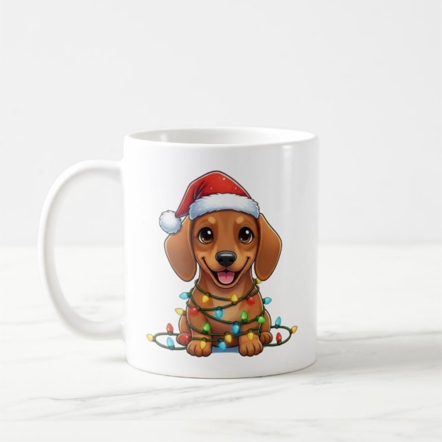Cute Christmas Brown Dachshund Mug (Left)