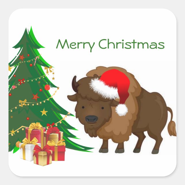 Cute Christmas Buffalo Square Sticker (Front)