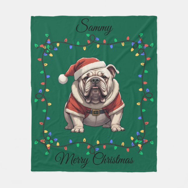 Cute Christmas Bulldog Fleece Blanket (Front)