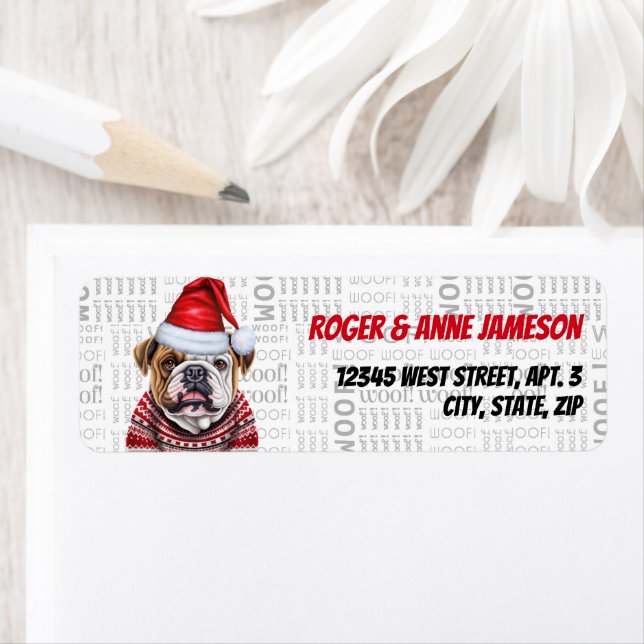 Cute Christmas Bulldog in a Scarf Return Address Label (Insitu)