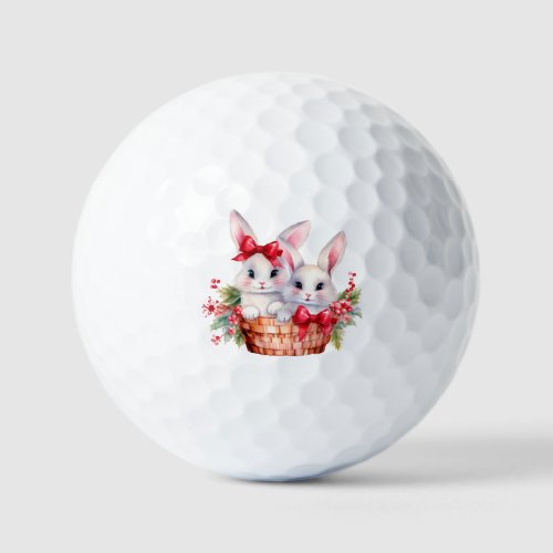 Cute Christmas Bunnies in a Basket Golf Balls