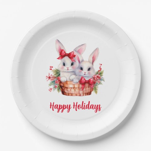 Cute Christmas Bunnies in a Basket Paper Plates